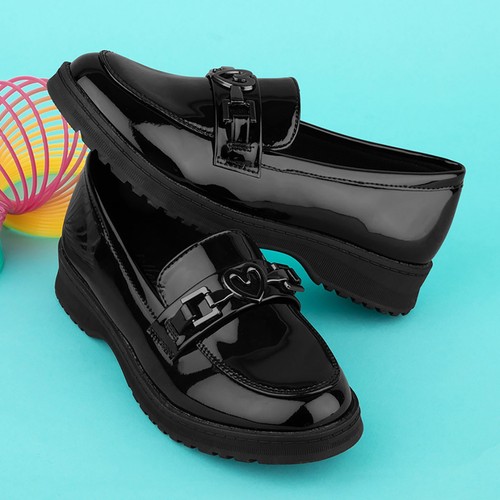 Girls black school loafers - girls,