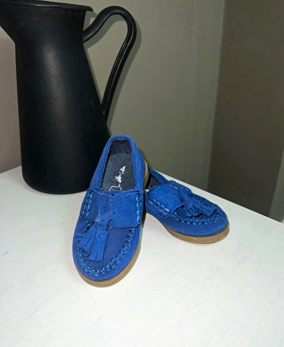 Boys blue suede tassel loafers - blue,