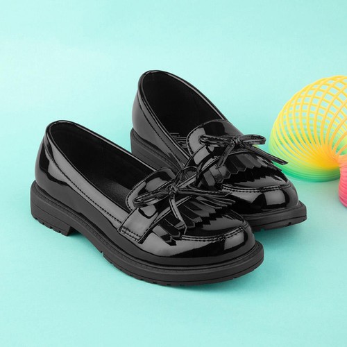 Girls black patent school - black,